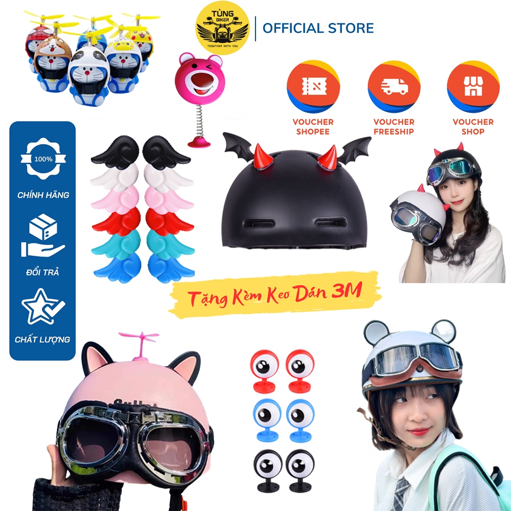 Phụ Kiện Sừng Gắn Mũ Bảo Hiểm Full face, 3/4, 1/2, Bông Hoa, Tai gấu, Tai Mèo, Mắt ếch, Cánh Thiên Thân, Chong Chóng
