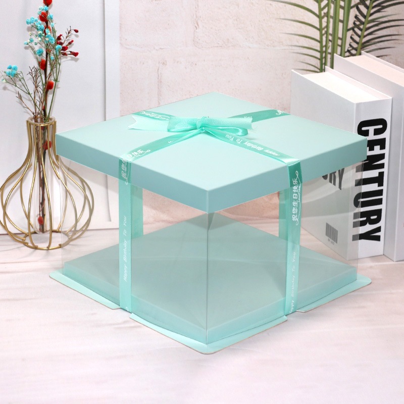 Hộp vuông đựng bánh, hộp quà màu xanh ( kèm dây ruy băng)