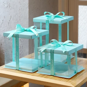 Hộp vuông đựng bánh, hộp quà màu xanh ( kèm dây ruy băng)