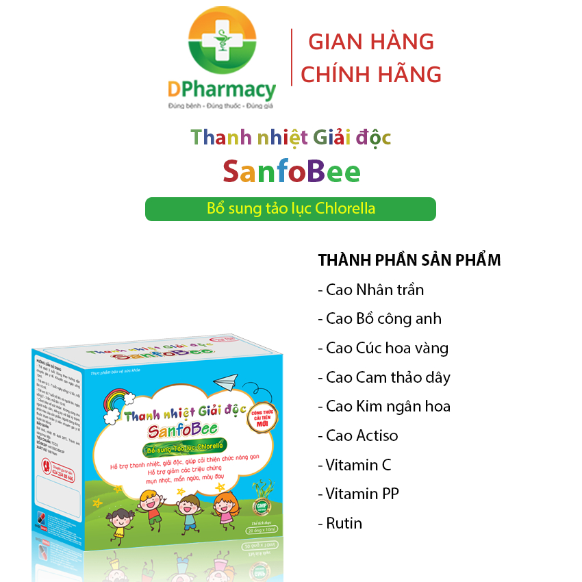 Siro Thanh nhiệt giải độc SanfoBee hỗ trợ giảm nóng trong, mề đay, mẩn ngứa, hộp 20 ống x 10 ml