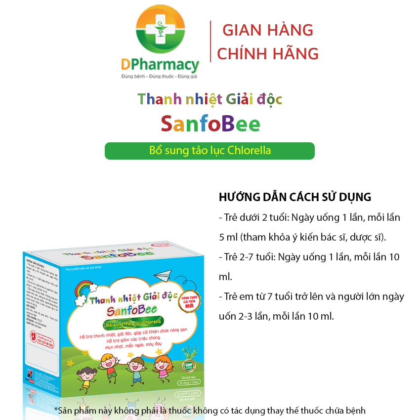 Siro Thanh nhiệt giải độc SanfoBee hỗ trợ giảm nóng trong, mề đay, mẩn ngứa, hộp 20 ống x 10 ml