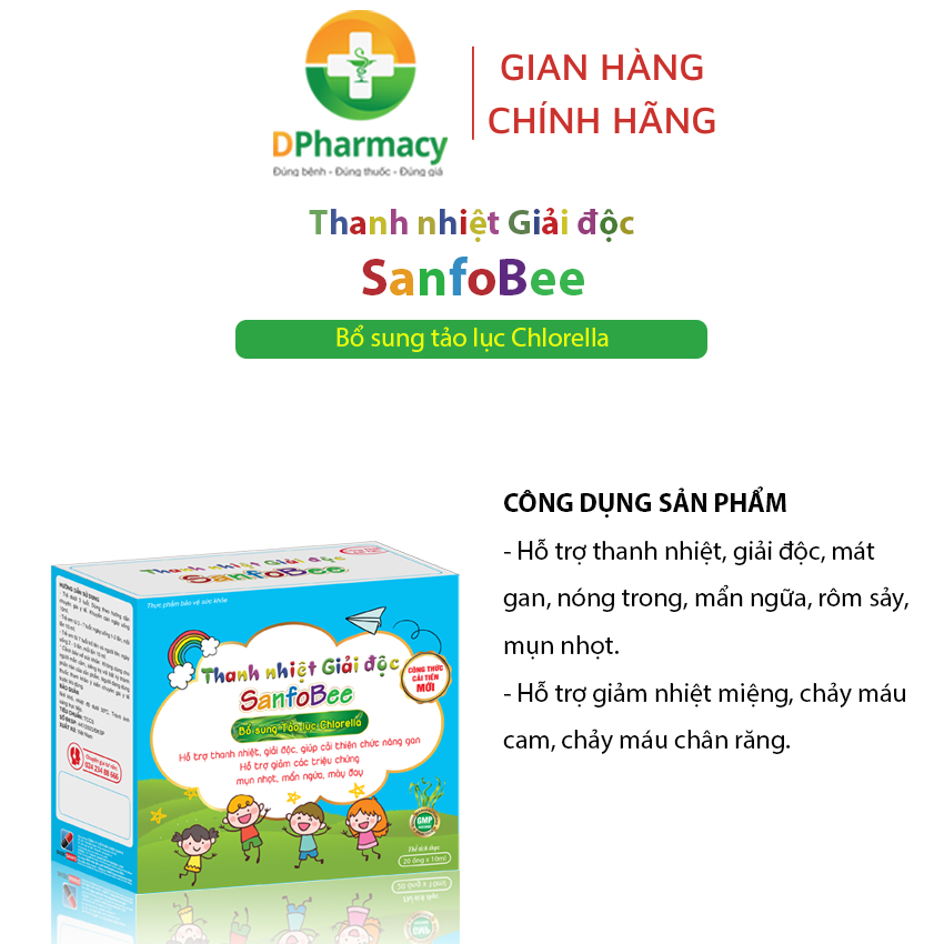 Siro Thanh nhiệt giải độc SanfoBee hỗ trợ giảm nóng trong, mề đay, mẩn ngứa, hộp 20 ống x 10 ml