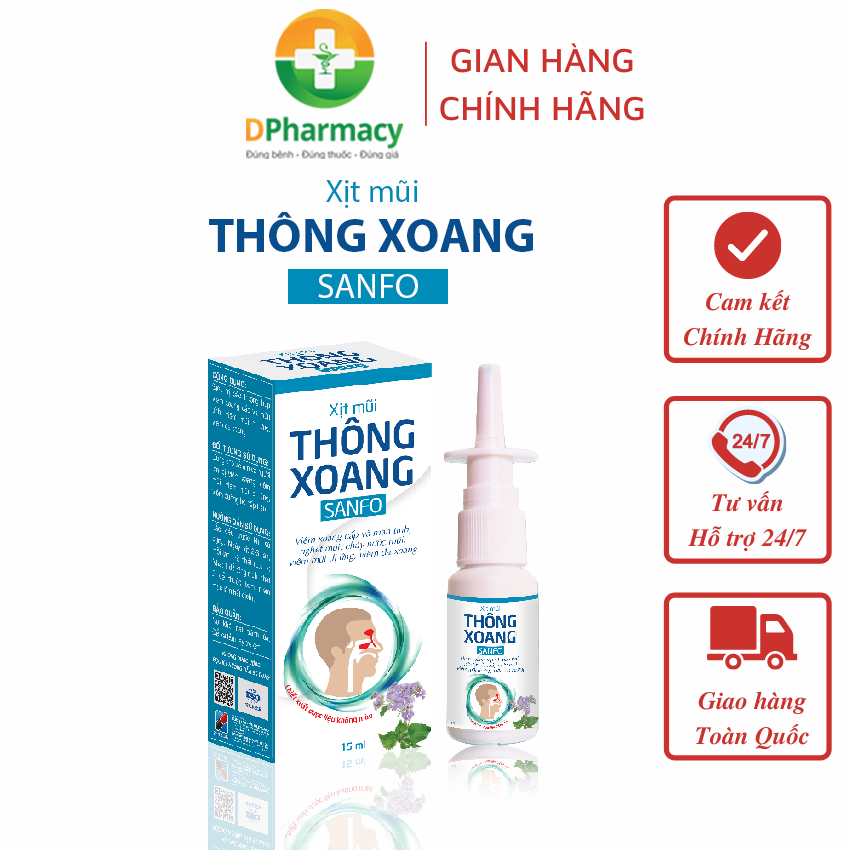 Xịt mũi THÔNG XOANG SANFO hỗ trợ viêm xoang, viêm mũi dị ứng, bình xịt 15ml