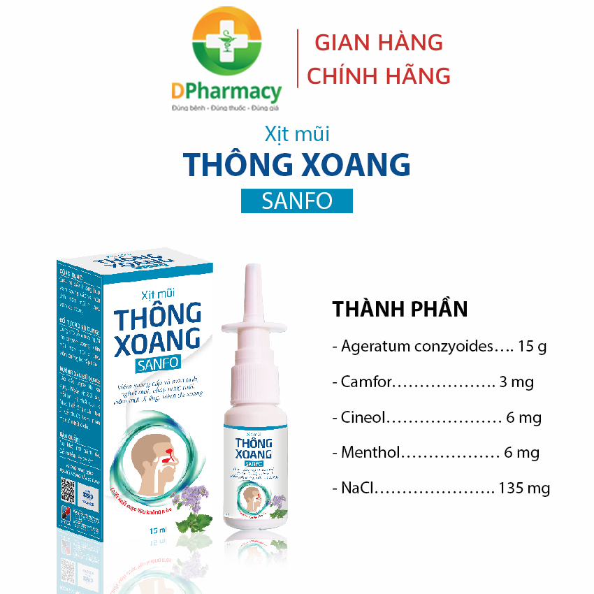 Xịt mũi THÔNG XOANG SANFO hỗ trợ viêm xoang, viêm mũi dị ứng, bình xịt 15ml