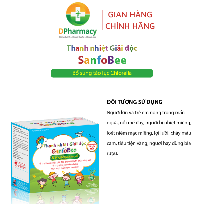 Siro Thanh nhiệt giải độc SanfoBee hỗ trợ giảm nóng trong, mề đay, mẩn ngứa, hộp 20 ống x 10 ml