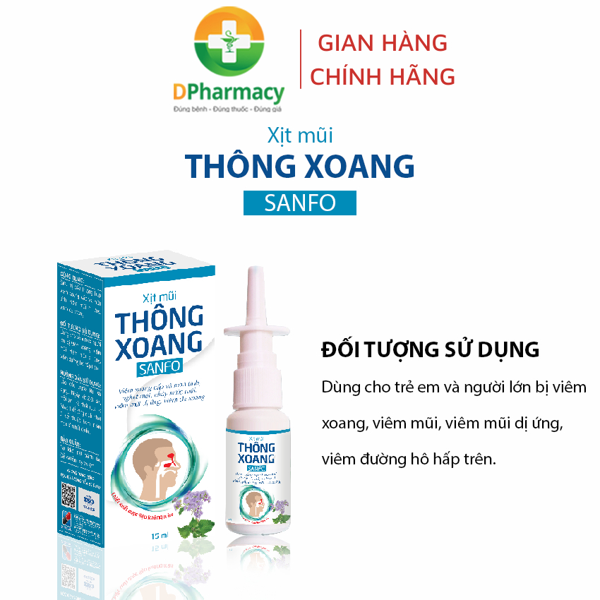 Xịt mũi THÔNG XOANG SANFO hỗ trợ viêm xoang, viêm mũi dị ứng, bình xịt 15ml