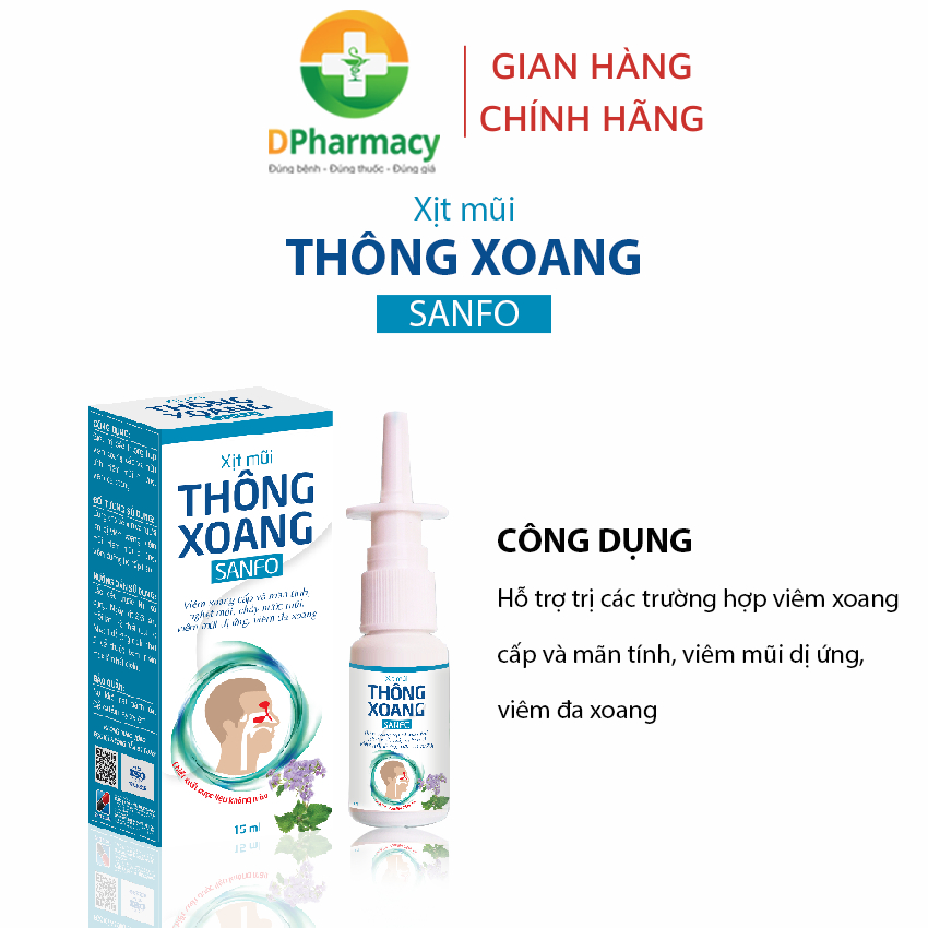 Xịt mũi THÔNG XOANG SANFO hỗ trợ viêm xoang, viêm mũi dị ứng, bình xịt 15ml