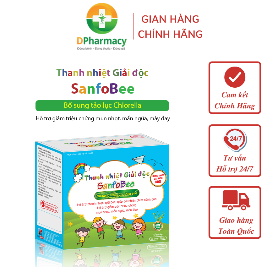 Siro Thanh nhiệt giải độc SanfoBee hỗ trợ giảm nóng trong, mề đay, mẩn ngứa, hộp 20 ống x 10 ml