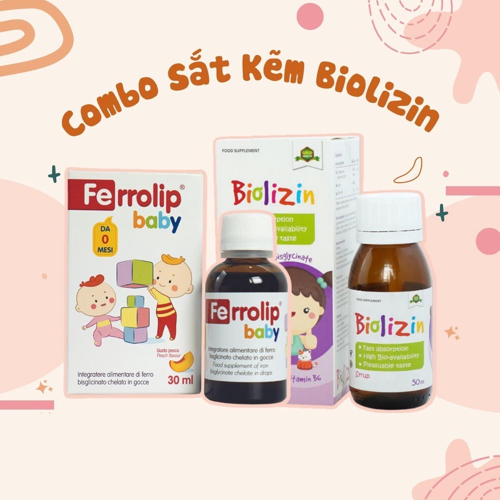 Combo Kẽm Biolizin và Sắt Ferrolip baby cho bé