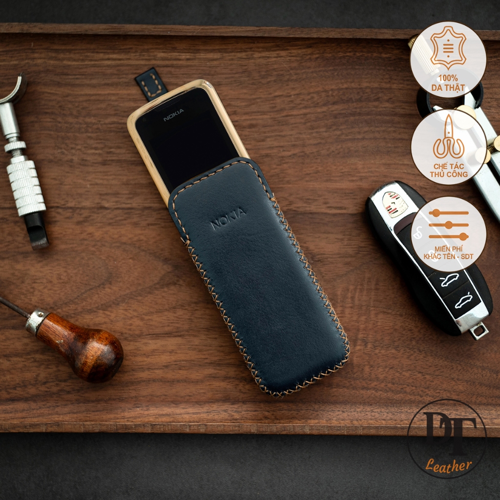 Mino Crafts - Bao da điện thoại N0KIA 6700,  8800 - Đồ da Handmade - Da bò nhập khẩu - Màu xanh navy
