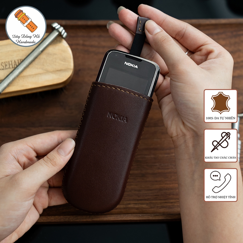 Mino Crafts - Bao da điện thoại N0KIA 6700, 8800, 8910 - Da bò nhập khẩu - Đồ da Handmade - Màu nâu