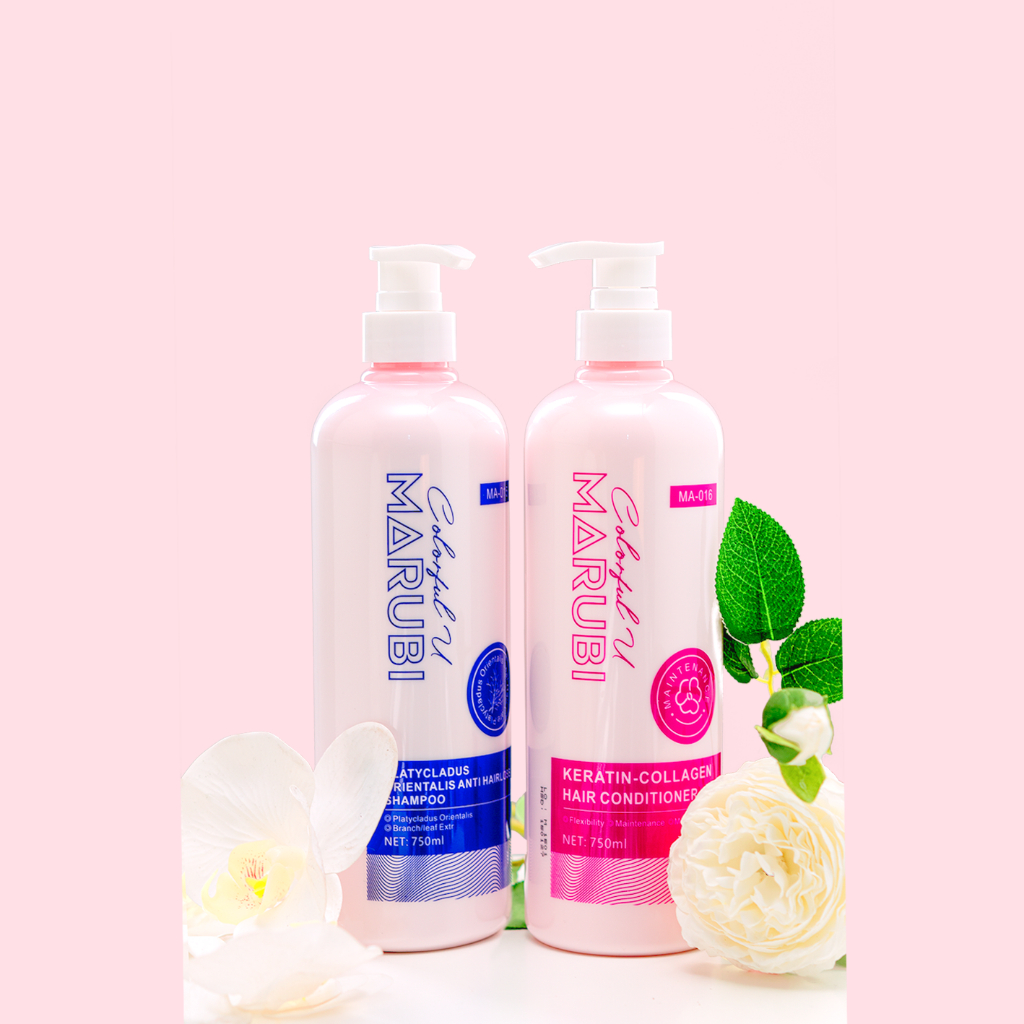 Cặp Dầu Gội Xả Trắc Bách Diệp Hà Thủ Ô Marubi 750ml giảm rụng tóc