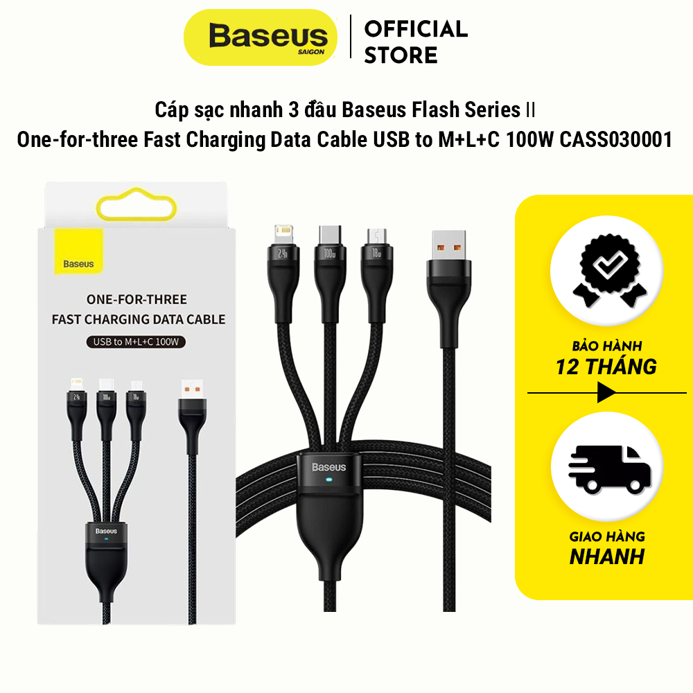 Cáp sạc 3in1 Baseus CASS flash series Ⅱ one-for-three fast charging USB ...