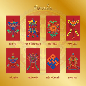 Lì Xì Phong Thuỷ May Mắn Bát Bảo Cát Tường 18x8,5cm bao 8 chiếc | Phong Thuỷ Omsala