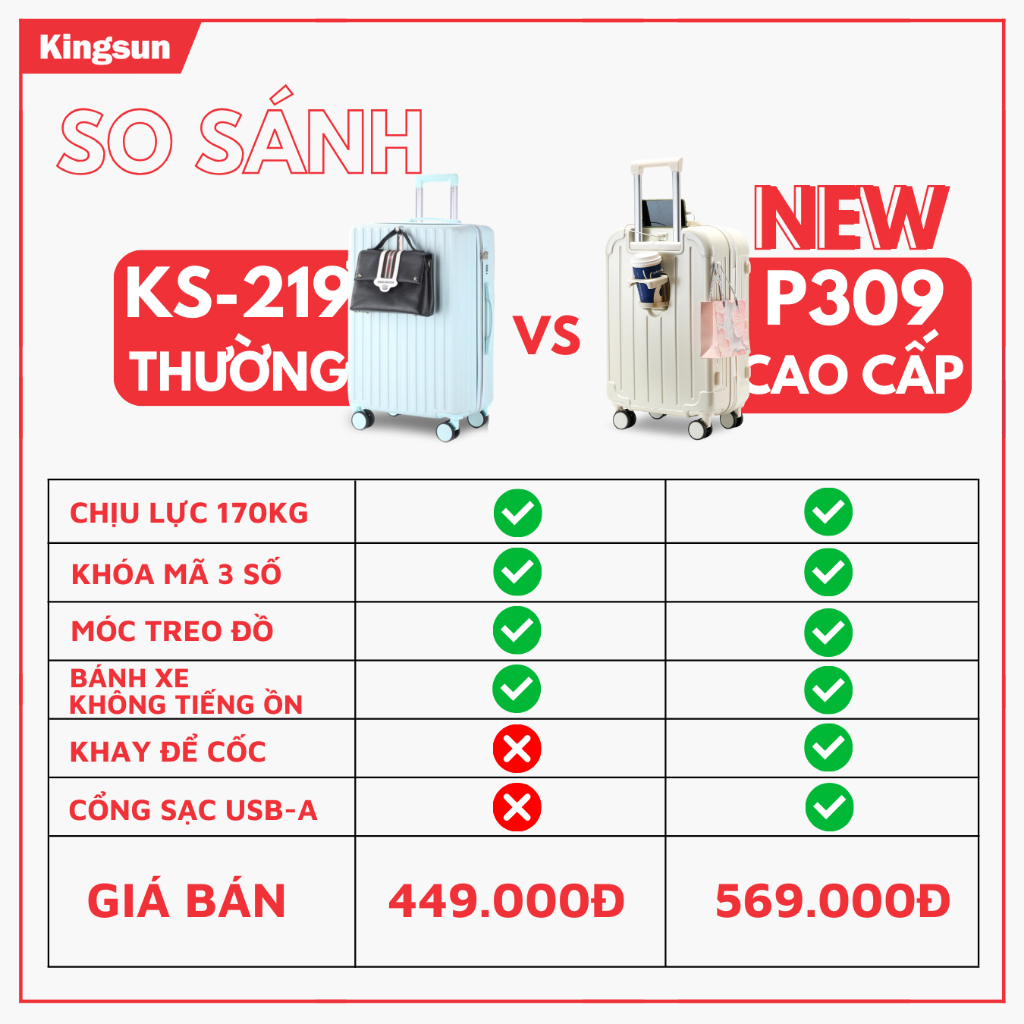 Ảnh Vali kéo du lịch thời trang cao cấp Kingsun size20/24inch KS 219/309 2