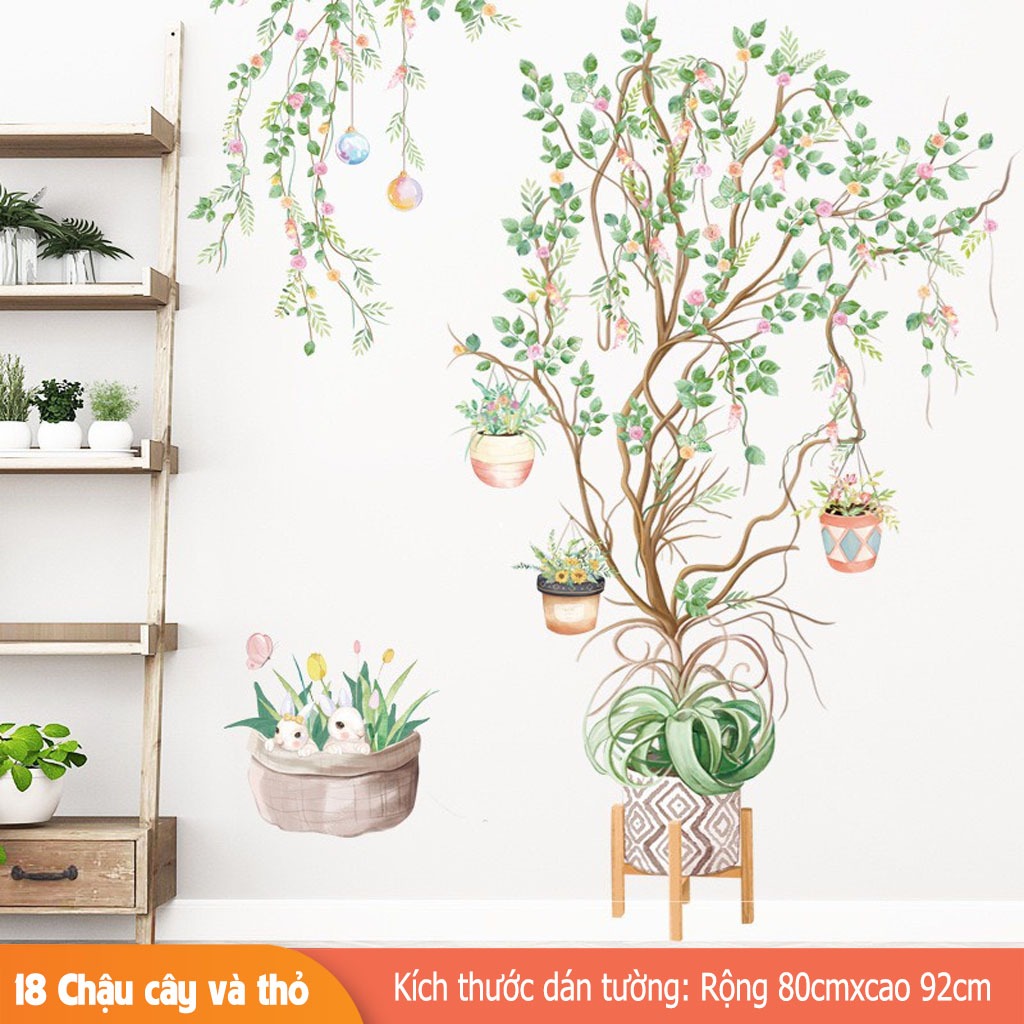 Decal trang trí tường - Chậu cây mọc nhiều rễ xung quanh-BA2133 ...