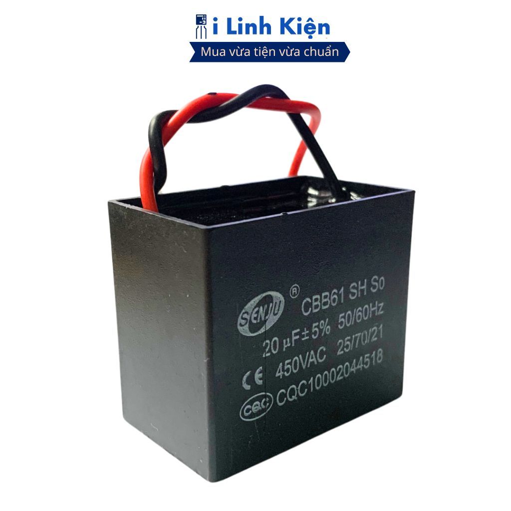 Tụ quạt 20UF CBB61 dây chính hãng SENJU, JCCONs chất lượng ilinhkien
