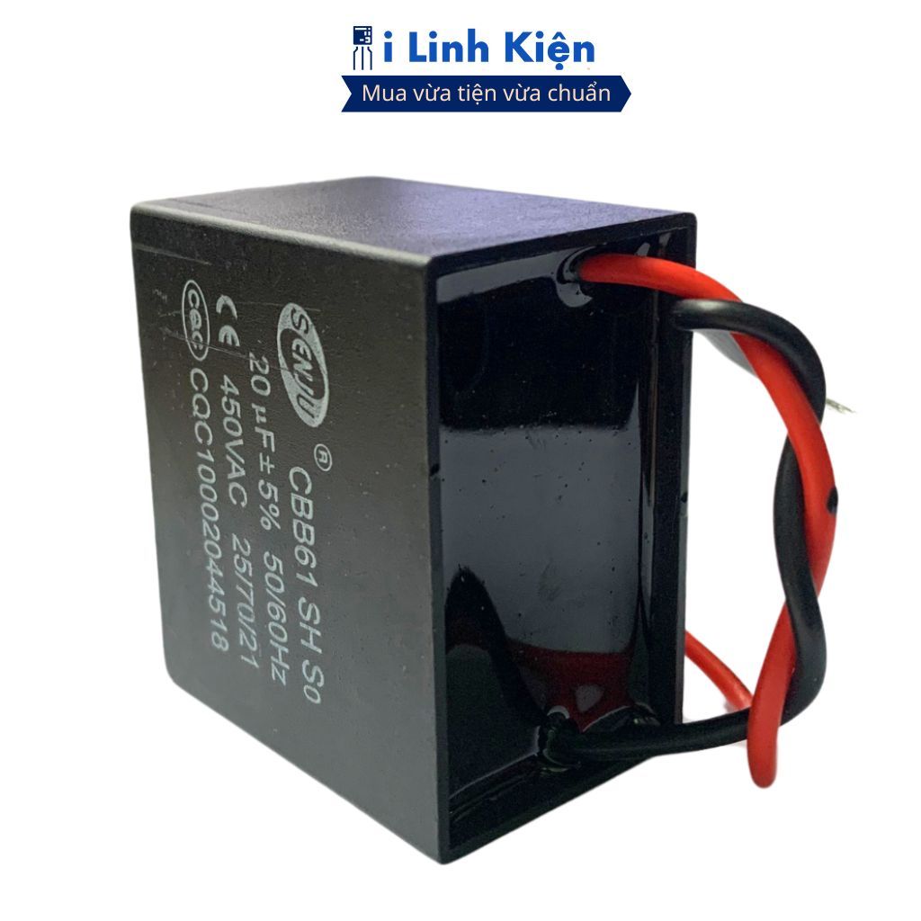 Tụ quạt 20UF CBB61 dây chính hãng SENJU, JCCONs chất lượng ilinhkien