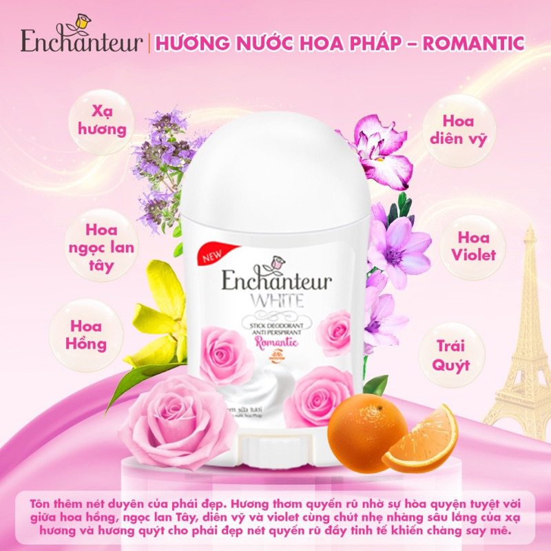 Sáp khử mùi trắng da hương hoa enchanteur 40gr ( đủ mùi )
