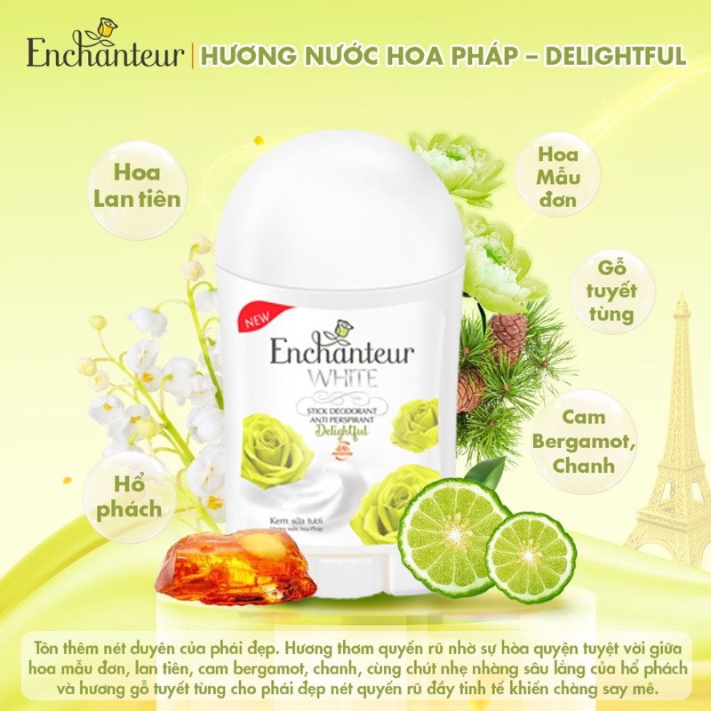 Sáp khử mùi trắng da hương hoa enchanteur 40gr ( đủ mùi )
