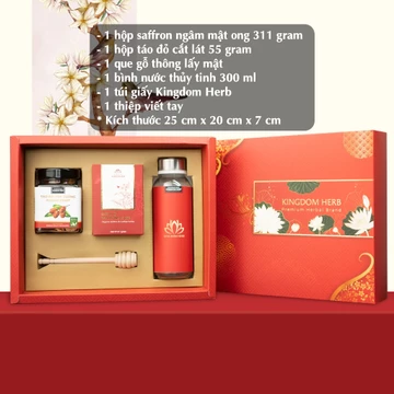 Hộp quà tặng, set quà saffron ngâm mật ong và táo đỏ/kỷ tử Kingdom Herb chính hãng sức khỏe cao cấp