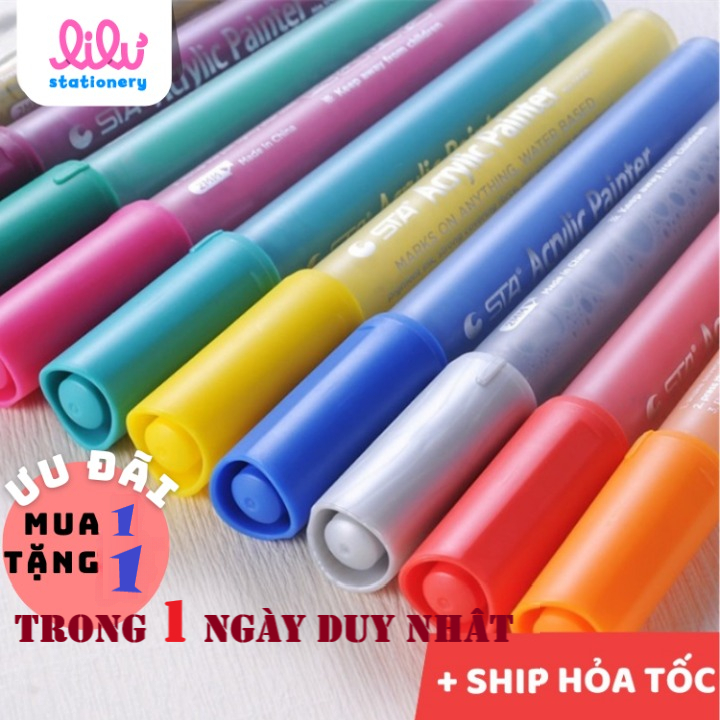 Bút sơn acrylic 51 màu repaint custom giày kim loại gỗ nhựa đá thủy tinh painter STA 1001 vẽ trên nhiều chất liệu