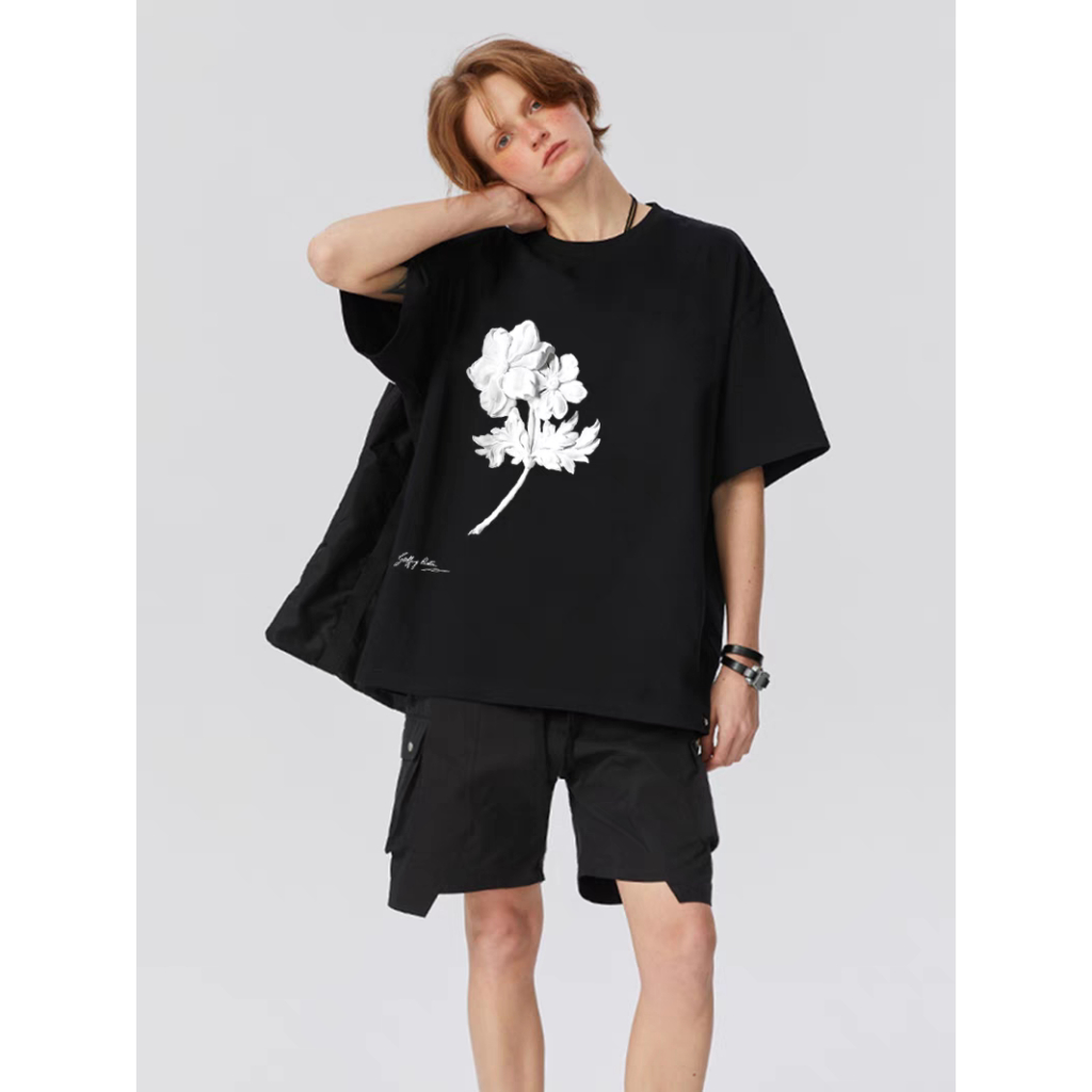 [VẢI 250 GSM] Áo Thun In Hoa Yohji Yamamoto Form Unisex 100% Cotton Định Lượng Vải 250 GSM