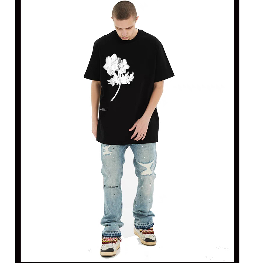 [VẢI 250 GSM] Áo Thun In Hoa Yohji Yamamoto Form Unisex 100% Cotton Định Lượng Vải 250 GSM