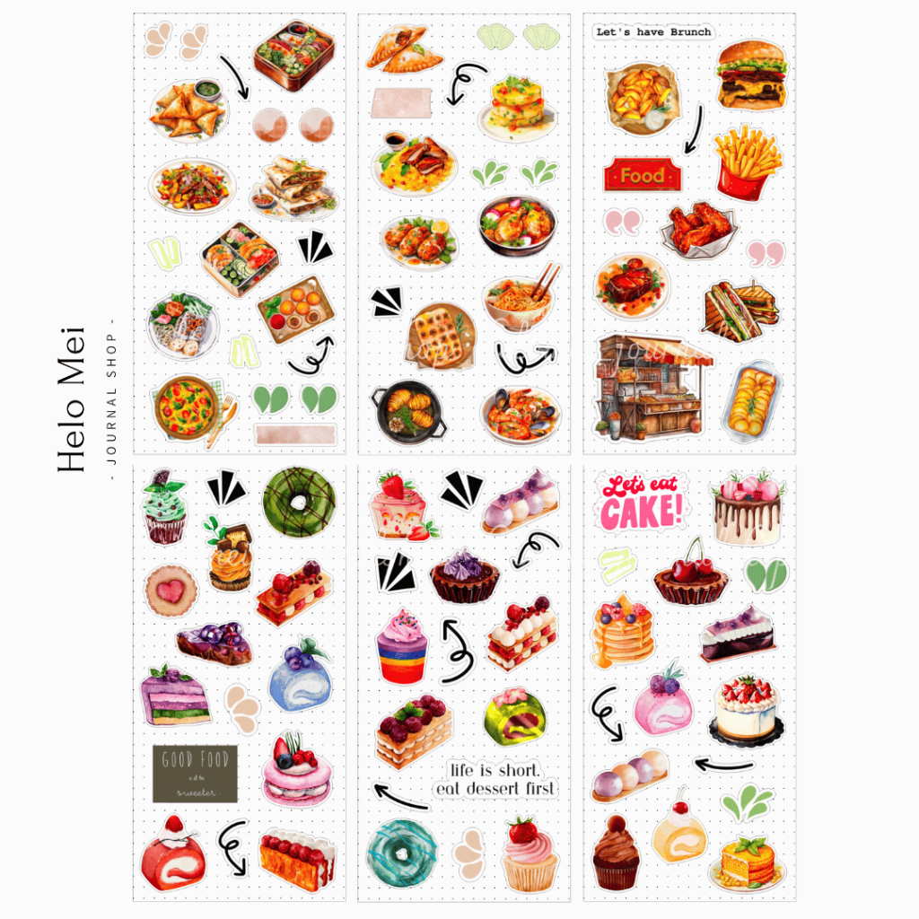 [ cắt đế sẵn] Bộ hình dán đồ ăn bánh ngọt trang trí sổ, journal sticker ...
