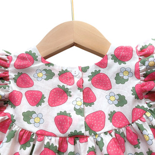 Váy xinh cho bé gái tay cánh tiên quả dâu ngọt ngào 8-14kg Đầm bé gái đi học PUMPKINSHOP CS004