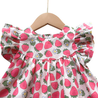 Váy xinh cho bé gái tay cánh tiên quả dâu ngọt ngào 8-14kg Đầm bé gái đi học PUMPKINSHOP CS004