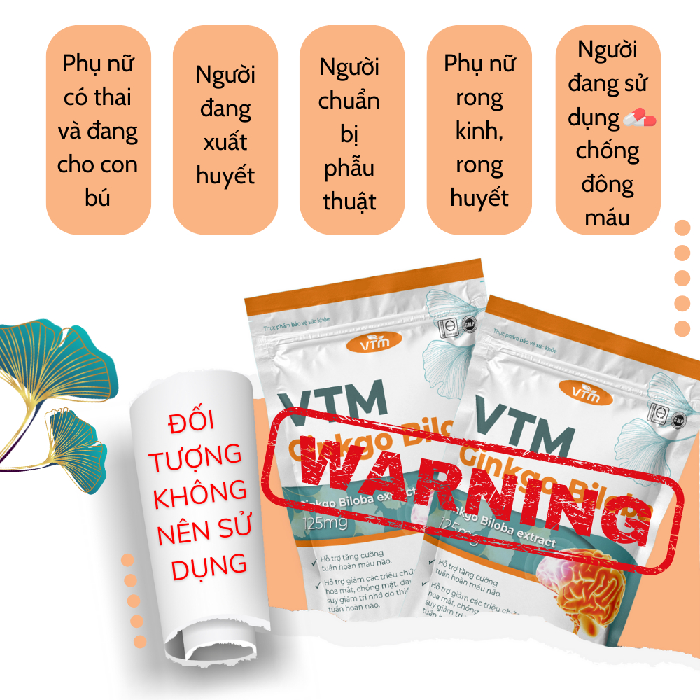 Viên uống bổ não VTM Ginkgo Biloba hỗ trợ cải thiện trí nhớ - 60 viên