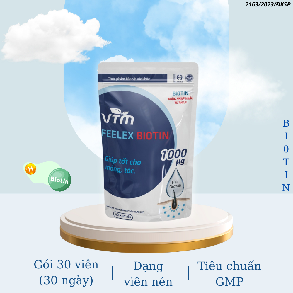 Ảnh Viên uống VTM Feelex Biotin ngăn rụng tóc, hỗ trợ mọc tóc Biotin gói 30 viên (30 Ngày) 2