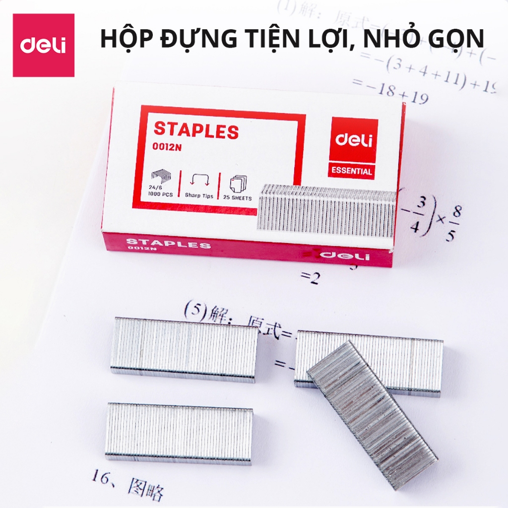 Ghim Dập Tài Liệu Số 12 Deli - Đạn ghim 24/6 - Hộp Ghim Bấm 1000 cái - 1 hộp