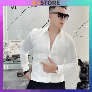 Áo sơ mi nam tay dài, chất liệu lụa trơn chống nhăn thấm hút mồ hôi