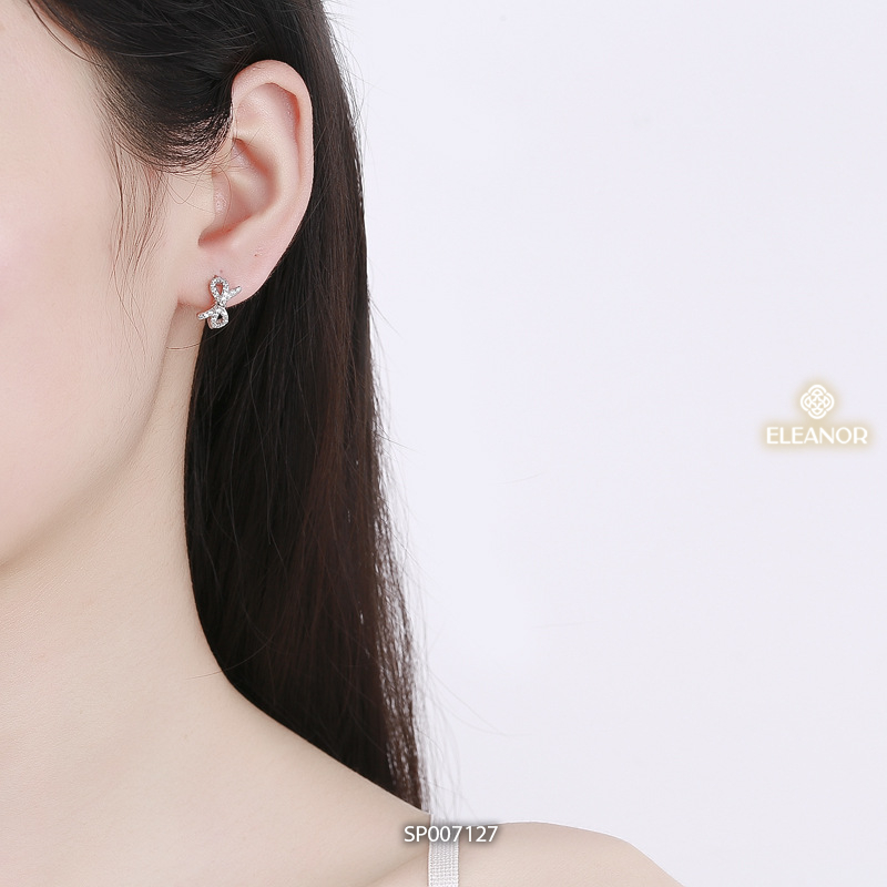 Bông tai nữ chuôi bạc 925 Eleanor Accessories hình nơ đính đá phụ kiện trang sức khuyên tai 7127