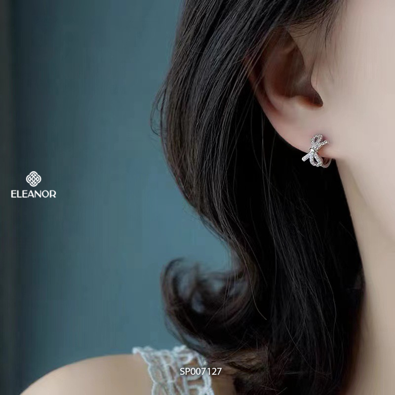 Bông tai nữ chuôi bạc 925 Eleanor Accessories hình nơ đính đá phụ kiện trang sức khuyên tai 7127