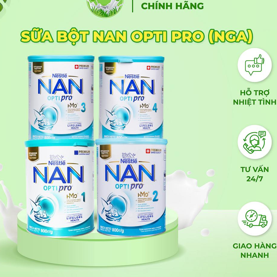 Sữa bột NAN Optipro Nga 800g số 1, 2, 3, 4 - Lon 800g - Hỗ trợ phát triển trí não, tăng sức đề kháng - SONMILK