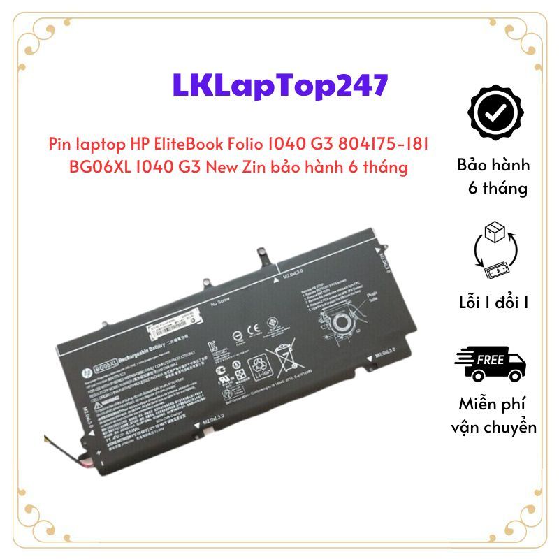 SUNNEAR BG06XL Vervangings Batterie pour laptop HP EliteBook Folio 1040 G3 Series Notebook 804175-181 804175-1B1 804175-1C1 805096-001 805096-005 BG06045XL HSTNN-II. B6Z HST. NN-Q99C 11.4V