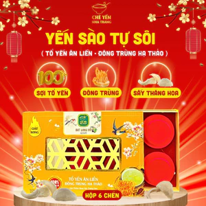 YẾN SÀO TỰ SÔI ĐÔNG TRÙNG HẠ THẢO YẾN SÀO CAO CẤP 100% SỢI YẾN TỔ HỘP 6 CHÉN 140ML/Chén