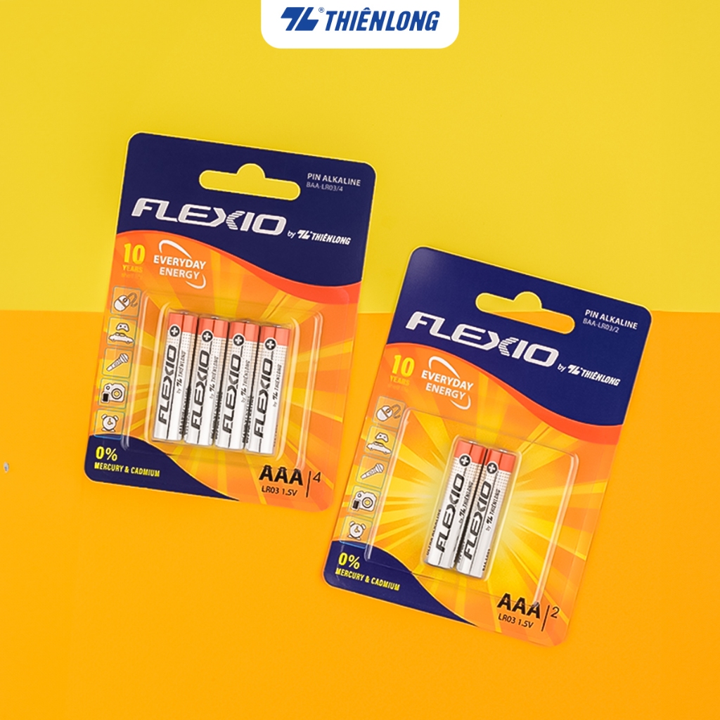 Vỉ 2/4 Pin Alkaline AAA Thiên Long Flexio, Không chứa Thủy Ngân, an ...