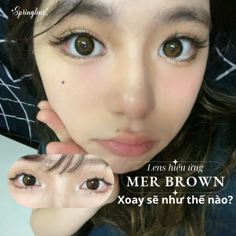 Kính áp tròng phủ bóng MER BROWN hot DOUYIN (Mercury) nâu hiệu ứng có giãn 1 tháng | Spring Lens