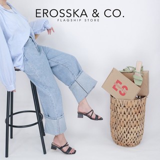 Erosska - Guốc cao gót nữ phối dây kiểu dáng đơn giản màu xanh cao 3cm - EB064