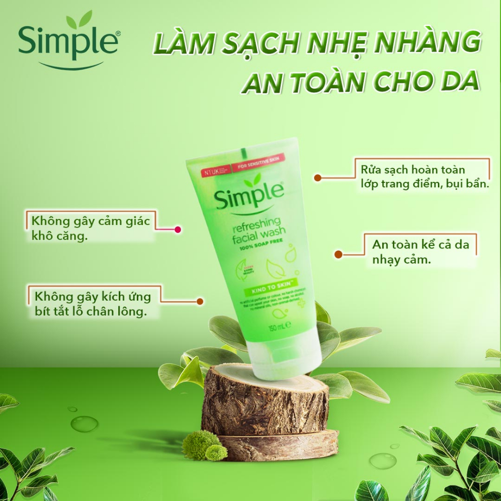 Ảnh Sữa rửa mặt Simple Kind To Skin Refreshing Facial Wash 150ml làm sạch da giúp da mềm mịn 2