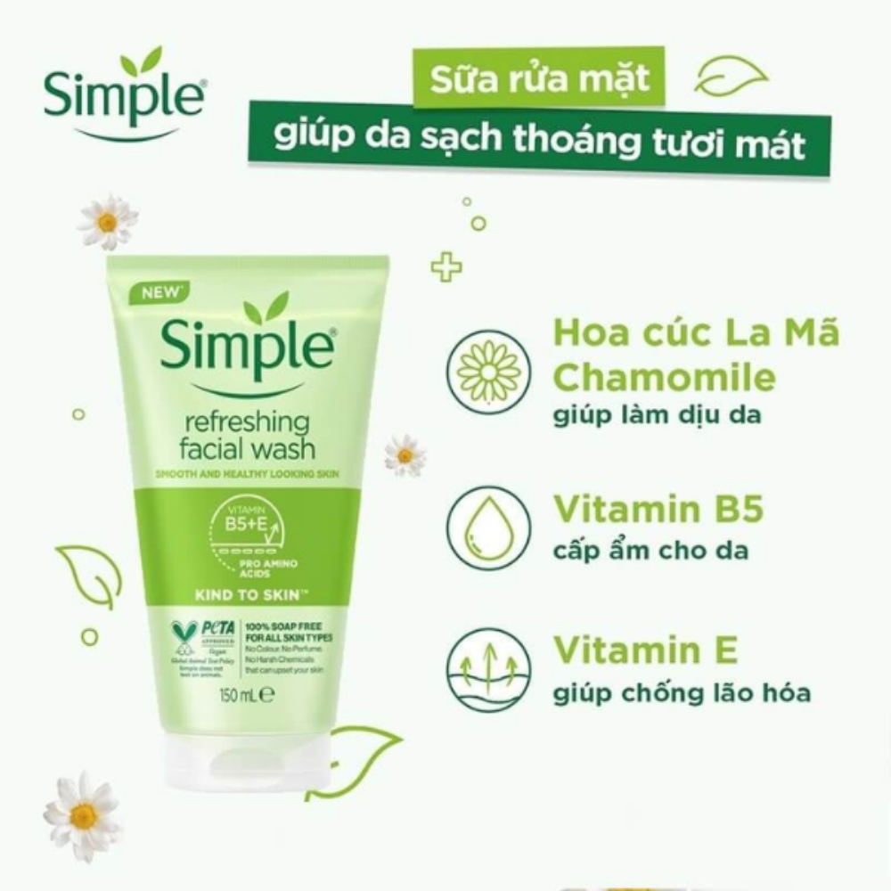 Ảnh Sữa rửa mặt Simple Kind To Skin Refreshing Facial Wash 150ml làm sạch da giúp da mềm mịn 3