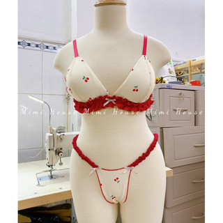Set đồ lót cherry phối bèo tone đỏ sang xịn - Handmade by Mimi house