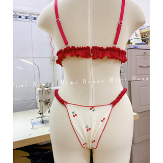 Set đồ lót cherry phối bèo tone đỏ sang xịn - Handmade by Mimi house