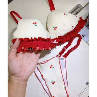 Set đồ lót cherry phối bèo tone đỏ sang xịn - Handmade by Mimi house