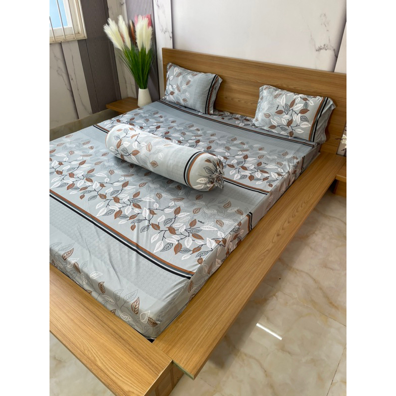 bộ ga thun Hàn quốc LÁ XÁM MỚI, thoáng mát, không xù lông