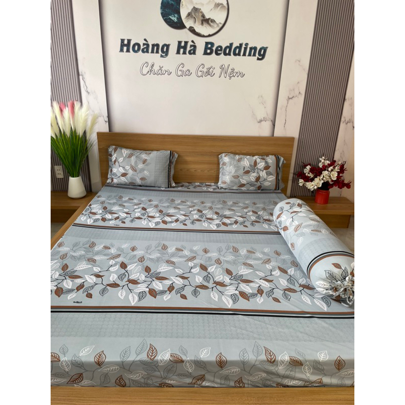 bộ ga thun Hàn quốc LÁ XÁM MỚI, thoáng mát, không xù lông